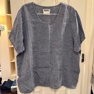 Flax 100% Linen Blouse Denim Blue size Large Lagenlook Boho